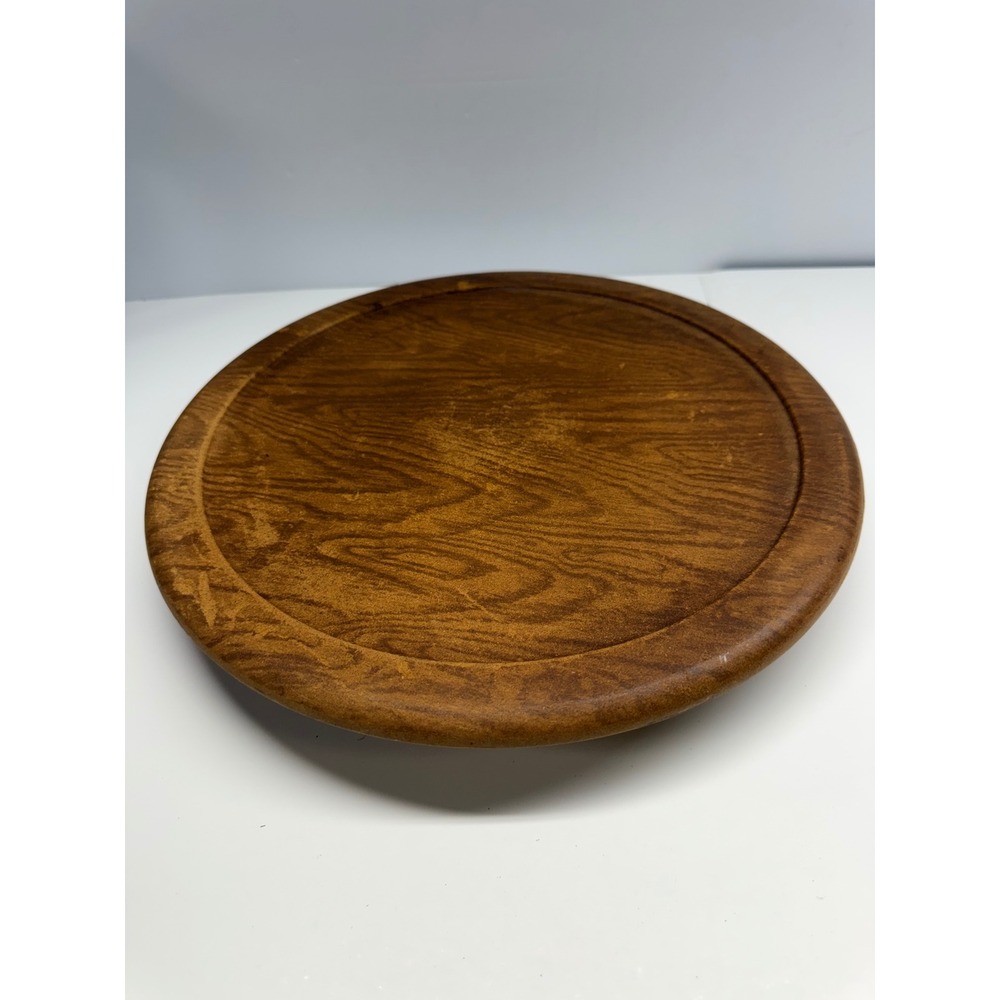 Vintage Wood Grain Lazy Susan Turntable Round Rotating Serving Tray 12.5 Inch